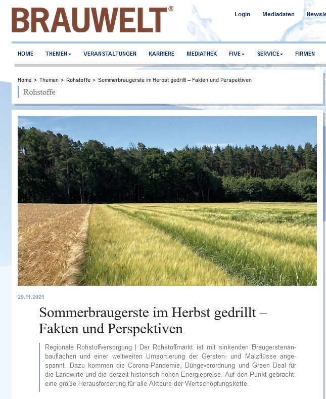 Autumn Sowing: Article in Brauwelt - Breun Seed GmbH